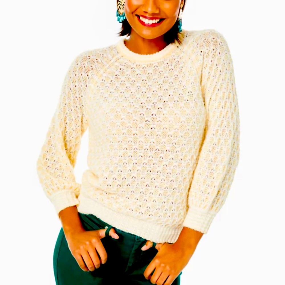 Lilly Pulitzer Corabelle Sweater Coconut Yellow Honeycomb Sz XL
